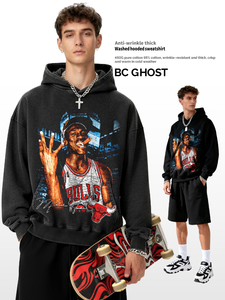 Xuyên biên giới mỹ Retro MJ nhào lộn trên không in Ngắn Tay Áo T-shirt tinh khiết bông nặng creyweight Crew Neck trùm đầu áo - Product Image 3