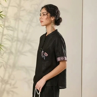 Bestseller Xiang Yun Zijden Top 100% Moerbeizijde Chinese stijl Vintage T-shirt met korte mouwen Soft Touch Gambiered Canton Zijde