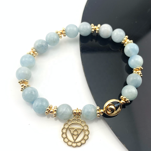 Pulsera de cuarzo con cuentas de <span class=keywords><strong>Aguamarina</strong></span>, piedra Natural para sanación de cristales, cuarzo, 7 Chakras, venta al por mayor - Product Image 3