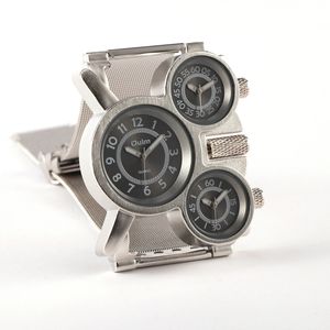 Nouvelle conception Oulm 1167 Montre à grand cadran 3 fuseaux horaires Mouvement japonais Quartz Sport Argent Luxe Homme Acier inoxydable - Product Image 1