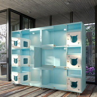 Villa pour chat en bois de luxe avec panneaux en verre, design spacieux pour chats d'intérieur et d'extérieur, idéale pour la garde d'animaux et une utilisation à long terme