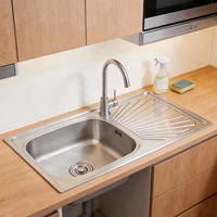 Évier de cuisine moderne en acier inoxydable EVIS SS201 à cuve unique 90x50 avec égouttoir, installation encastrée ou surélevée