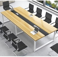 Table de réunion de conseil, table de conférence, bureau de direction, design minimaliste de bureau, plateau en bois, structure en métal