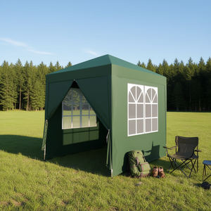 Tente de camping verte imperméable 2x2m, installation rapide, tissu Oxford, tente d'extérieur trois saisons avec deux fenêtres et deux portes - Product Image 2