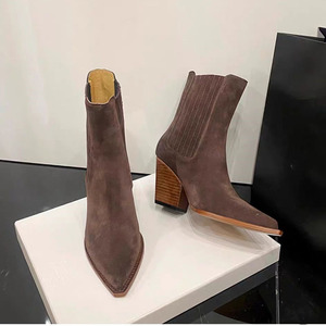 Costruttore personalizzato da donna stile Vintage retrò <span class=keywords><strong>stivaletti</strong></span> in pelle scamosciata Casual tacchi quadrati <span class=keywords><strong>con</strong></span> punta <span class=keywords><strong>a</strong></span> punta alla moda Cowboy - Product Image 2