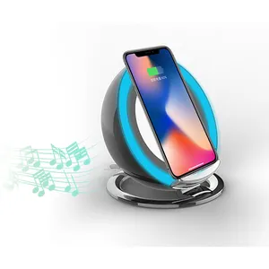 15W Lamp Wireless Charger pad phone holder RGB night Light Qi Wireless Charging Stand with Speakers