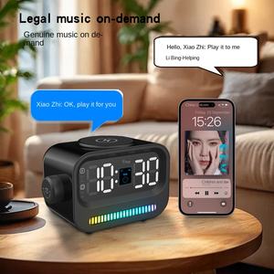 Altavoz Bluetooth inteligente con pantalla de reloj despertador, carga inalámbrica y control de voz, música legal a pedido <span class=keywords><strong>para</strong></span> el hogar/la oficina/la cabecera - Product Image 2