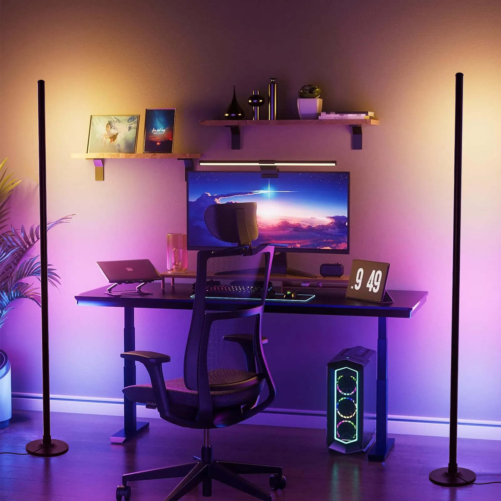Lampu sudut pintar dekorasi Modern, lampu lantai sudut LED RGB mendukung Google Alexa RGB untuk ruang tamu