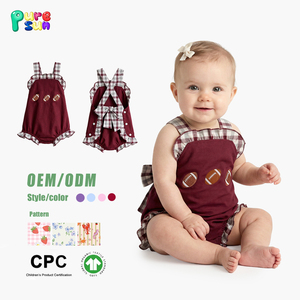 Puresun Maßgeschneiderter Fußballteam-Applikations-Babybody mit Schleife Spieltag Rüschen-Babykleidung 100% Baumwolle Mädchen-Strampler - Product Image 1