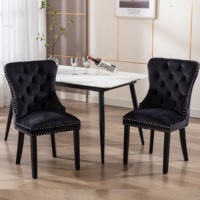 Meubles classiques bon marché, chaise de salle à manger à cadre en bois en tissu de velours noir avec anneau rembourré et tufté