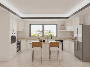 Cuisine classique moderne, armoire de style shaker, porte en verre, structure en contreplaqué massif, laque HDF, design, comprend un dosseret pour un usage domestique - Product Image 5