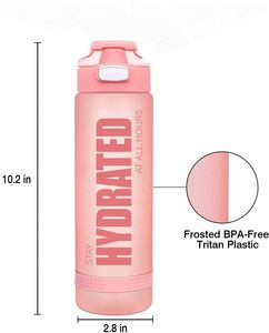 32oz Motivational Water Bottle with Time Marker Chug Lid, Leakproof BPA Free Tritan Wide Mouth - Product Image 1