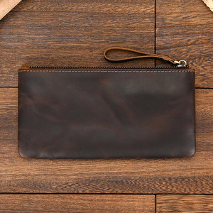 Bolso de piel auténtica Crazy Horse para hombre y <span class=keywords><strong>mujer</strong></span>, maletín de cuero fino, billetera larga y delgada - Product Image 1