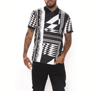 High Quality Organic Custom Patterned Street Wear With Black And White Men'S Polo Short Sleeves