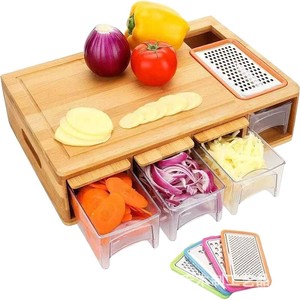 Bamboo Cutting Board With Storage Drawers Multi Function Kitchen Chopping Board <b>For</b> <b>Vegetables</b> And Fruits - Product Image 3