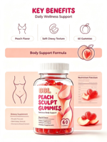 Bonbons Gommeux à la Maca pour Femmes, Amélioration des Hanches et des Fesses, Sans Gluten, pour une Silhouette Plus Volumineuse, Raffermie et Remodelée, 60 Gommes en Bouteille