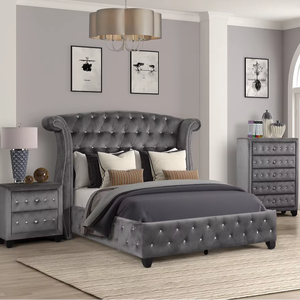 Queen Size 5-Piece Modern Wood Bedroom Set with Adjustable Features <b>Convertible</b> Design Gray Finish - Product Image 1
