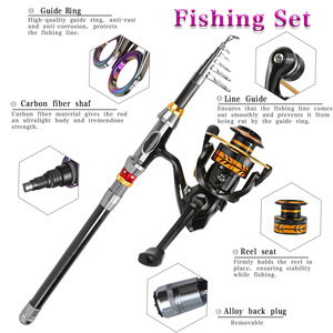 Combo de Caña de Pescar Telescópica de Fibra de Carbono <span class=keywords><strong>NARON</strong></span> con Carrete Giratorio, Kit de Accesorios, Mochila, Red de Pesca y Guantes para Pesca al Aire Libre - Product Image 2