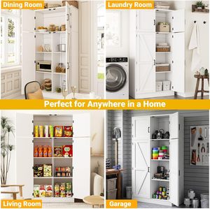 <span class=keywords><strong>Armario</strong></span> de Almacenamiento Cuadrado Moderno de Madera de 71 Pulgadas de Alto con Estantes Ajustables, Puertas Corredizas, Ecológico e Impermeable para Comedor y Sala de Estar - Product Image 4