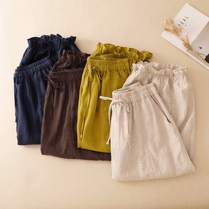 2026 New Summer Wholesale Ruffle Hem Cotton <strong>Linen</strong> Balloon Pants French Chic High Waist Drawstring Loose Lantern <strong>Trousers</strong> <strong>Women</strong> - Product Image 2