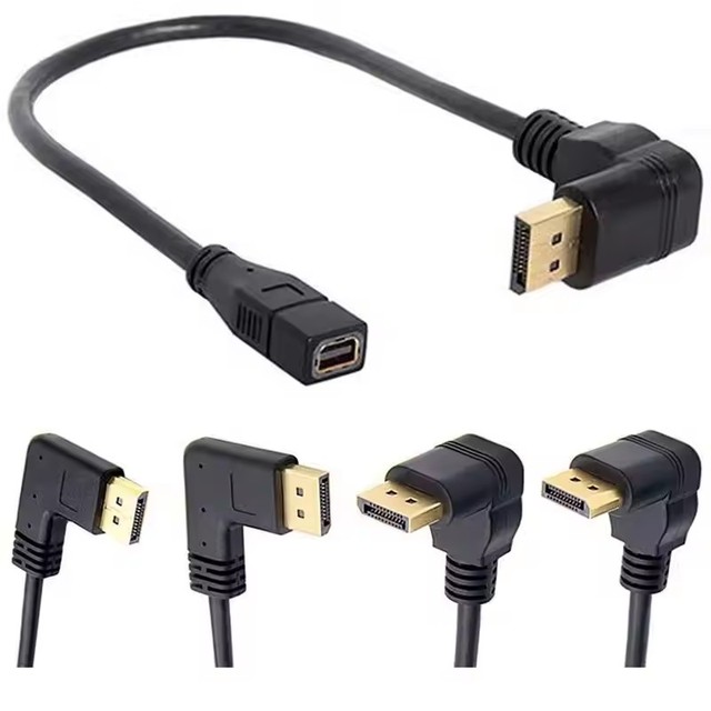 90 Degree Right Left Up Down Angle DisplayPort Male To Mini DisplayPort Female Video Cable Cord Adapter - M/F DP To Mini DP 0.3m