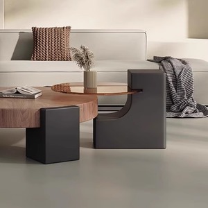 Walnut Round <b>Coffee</b> <b>Table</b> Modern Living Room Furniture <b>Small</b> Apartment Design - Product Image 4