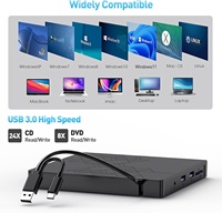 Draagbare USB 3.0 CD-RW-brander met SD/TF-kaartlezer en hub voor pc, desktop, laptop, Linux, externe optische drive, ROM, DVD