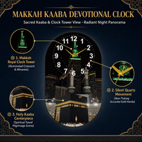 Horloge murale ovale Kaaba Mecque Mosquée, affichage silencieux à aiguilles, étanche, noir et or, décoration religieuse pour la maison et le salon