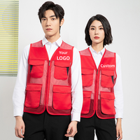 Gilet de travail multi-poches pour hommes, 100% polyester, fermeture éclair, logo personnalisé imprimé, pour photographe et directeur de pêche