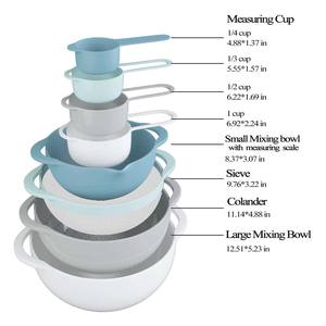 घोंसले के शिकार कटोरे 8 टुकड़ा मिश्रण का कटोरा सेट सहित 2 मिश्रण कटोरे, 1 कोलंडर, 1 Sifter और 4 हैंडल के साथ मापने कप - Product Image 2