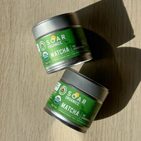 Autocollant d'étiquette de boîte de conserve Matcha bio rond personnalisé noir blanc argent boîtes de poudre de Matcha couvercle à vis