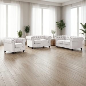 Juego de Sofás de Terciopelo Ecológico Hecho a Mano con Diseño Europeo Moderno, Respaldo Acolchado, Brazos Acolchados, Fibra Ultrafina, 3+2+1 Plazas para Sala de Estar - Product Image 2
