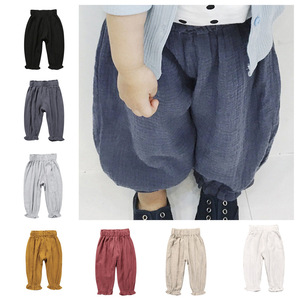 <span class=keywords><strong>Pantalon</strong></span> lanterne en <span class=keywords><strong>lin</strong></span> et coton pour enfants de style coréen pour printemps été bambin garçons filles conception à volants anti-moustiques pour - Product Image 2