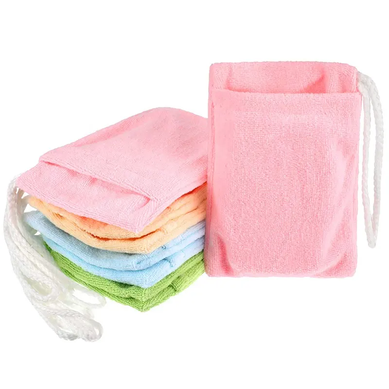 Personalized Hanging Soap Saver Pouch Colorful Soft Soap Holder Bags Microfiber Soap Exfoliating Saver Bag