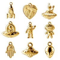 Pendentif Alien en Acier Inoxydable Senmei pour Bricolage, Breloque de Collier Astronaute et Navire Spatial, Vente en Gros