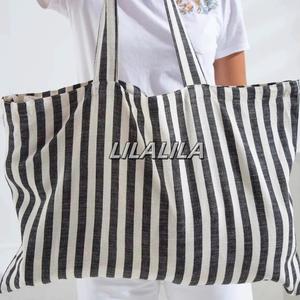 Durable Striped Canvas Tote Bag Custom <b>Printing</b> Wholesale Price <b>Large</b> Capacity Reusable Shopping Bag Fast Delivery - Product Image 1