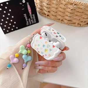 Funda para <span class=keywords><strong>AirPods</strong></span> 4 Pro 3 2 con diseño de corazón colorido y ondulado 3D estilo Ins, cubierta con llavero de cuentas pastel para Apple <span class=keywords><strong>AirPods</strong></span>, directo de fábrica - Product Image 2