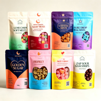 Op maat gemaakte bedrukte chocoladeverpakkingen, staande pouches met ziplock sluiting, herbruikbaar, food grade, voor snoep en snacks, met venster.