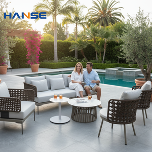 Modern Design 3-Pcs <strong>Outdoor</strong> Furniture Set Used Resin Wicker Sofa and <strong>Side</strong> <strong>Table</strong> With Metal Frame for Corner Patio - Product Image 1