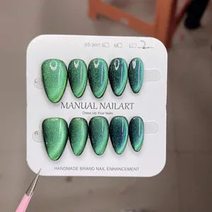 Bán buôn cao cấp gói qua biên giới handmade Wearable Nail Cat Eye ngón tay Báo Chí trên móng tay handmade móng tay giả - Product Image 3