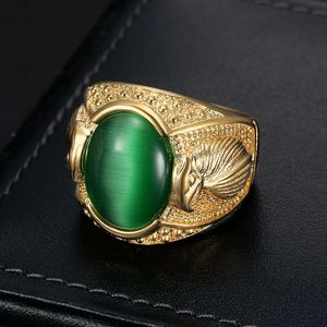 Bague Aigle en Acier Inoxydable Plaqué Or pour Homme, Bijou Géométrique avec Sertissage Clos, Pierre Verte et Noire, Rivets à Points, Cadeau - Product Image 2