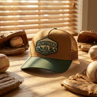 Casquette Trucker Vintage d'extérieur à 5 panneaux, bicolore, avec patch brodé, dos en maille respirante, réglable avec fermeture Snapback pour Hommes