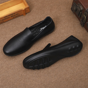Mocassins pour hommes en cuir véritable, semelle en caoutchouc, bout rond, antidérapants, chaussures décontractées de printemps - Product Image 4