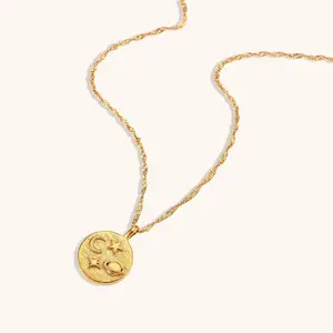 New Designs Jewelry 18K Gold Plated Stainless Steel Chain Two Sides Universe Cosmos Zircon Pendant Moon Star Diamond Necklace