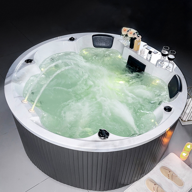 Modern round Outdoor Spa Bath Massage Tub with Drainer for Hotel Soaking Whirlpool Function