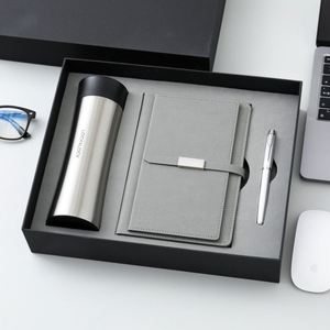 Ensemble cadeau d'entreprise de luxe avec logo personnalisé, papeterie rechargeable, carnet, bouteille d'eau, ensemble de stylos A5, thermos en cuir, journal - Product Image 2