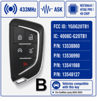 Untuk Cadillac Lyriq 5 Tombol Smart Proximity Key Pengganti 433MHz ASK NCF29AxV HITAG PRO 49 Chip FCC ID YG0G20TB1