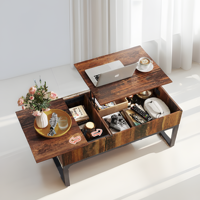 Table basse surélevée avec rangement, table centrale moderne en bois avec 2 compartiments cachés pour le salon, brun rétro
