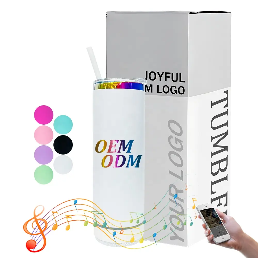 Custom logo design Insulated Tumbler 20oz for Valentine's Day stainless steel rainbow plated insulated travel cup with speaker