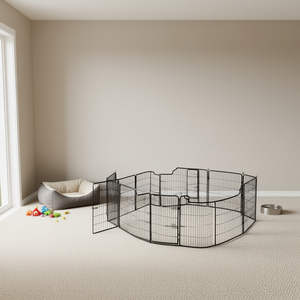 Box per Cani Pieghevole Grande in Acciaio Verniciato a Polvere Nera, Recinto Rettangolare per Animali Domestici da Interno con Chiusura a Bottone a Scatto - Product Image 2